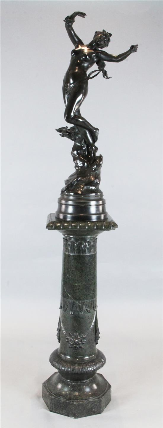 Felix Maurice Charpentier (1858-1924) La Muse H.3ft 3in., on a green serpentine pedestal H.3ft 4in.